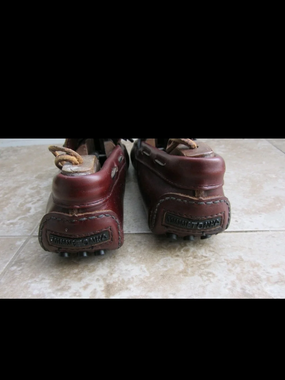 Minnetonka Men's Burgundy Leather Moc Toe Slip-Ons